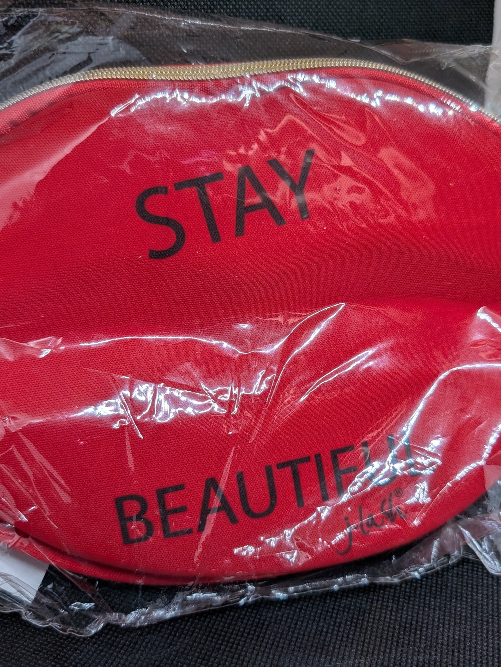 Stay Beautiful Red Canvas Cosmetic Bag with Gold Zip